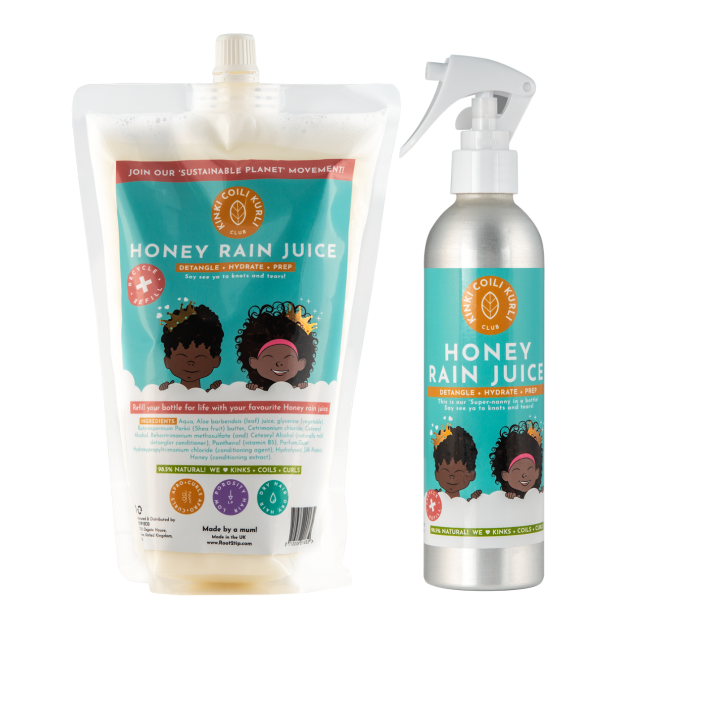 KCK Honey rain juice Leave-in conditioner & Detangler  Forever bottle + Eco refill Pouch